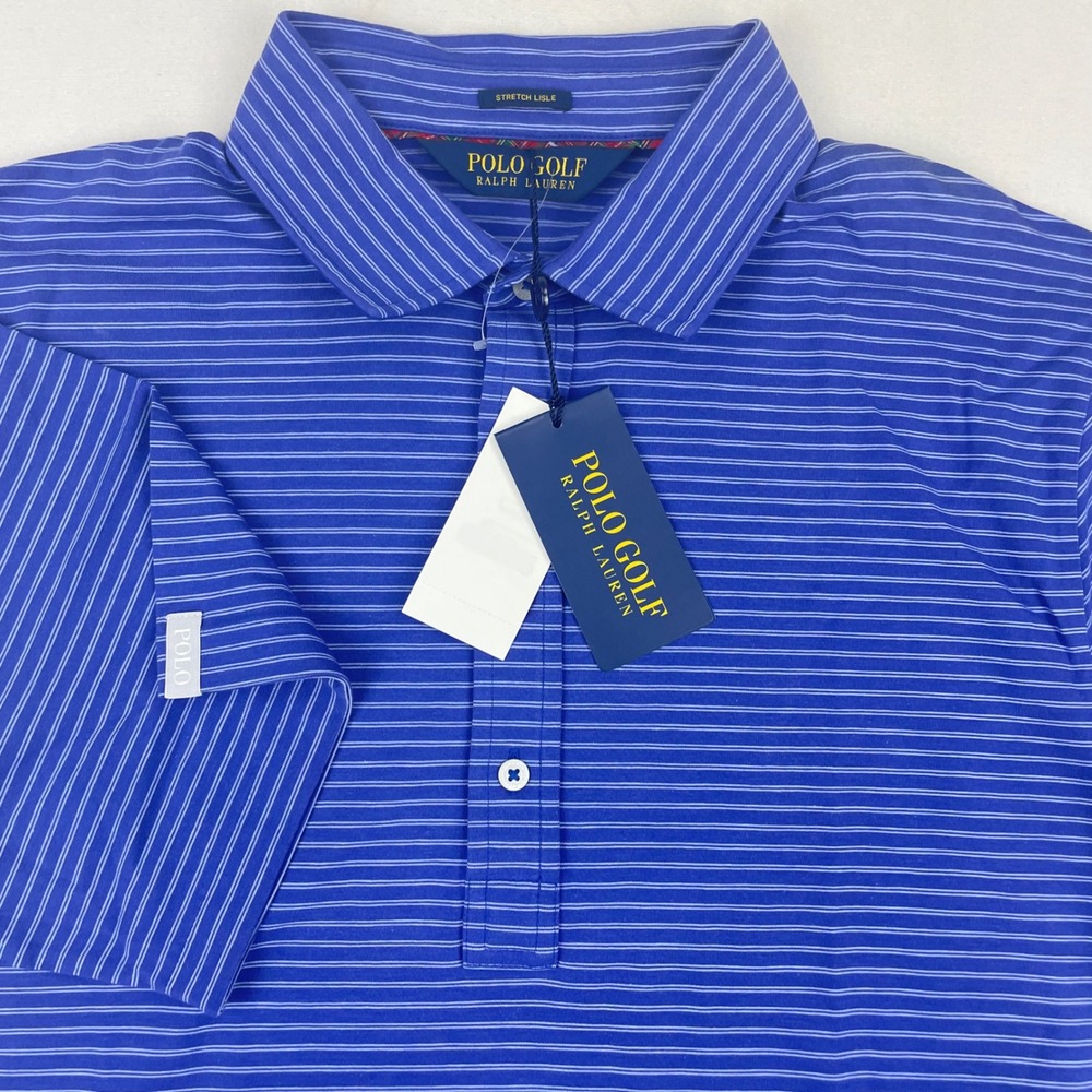 Polo Golf Ralph Lauren Mens Blue Striped Stretch Lisle Polo Shirt Size M NWT